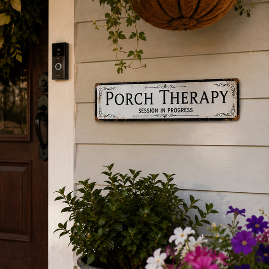 Funny Front Porch Wall Decor - Porch Therapy Session in Progress Metal Sign