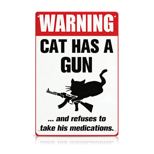 Funny Warning Dog & Cat Metal Sign