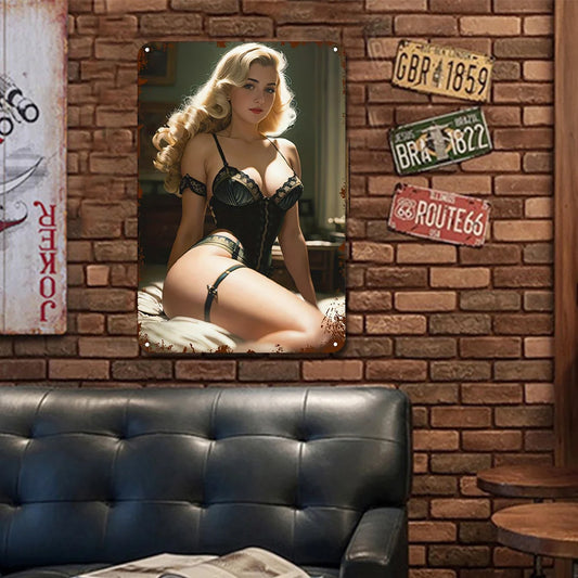 Sultry Blonde Glamour Pin-Up Metal Tin Sign