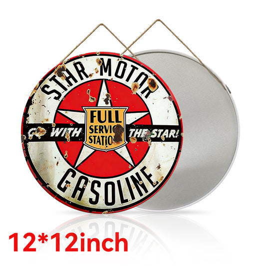 Star Motor Gasoline Round Metal Sign
