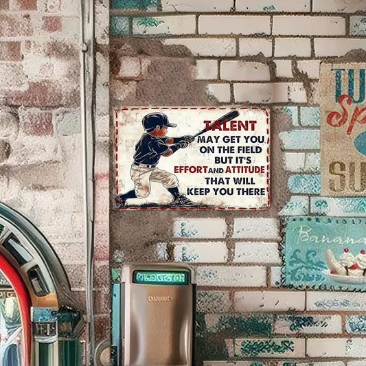 "Talent, Effort and Attitude" Youth Baseball Metal Tin Sign