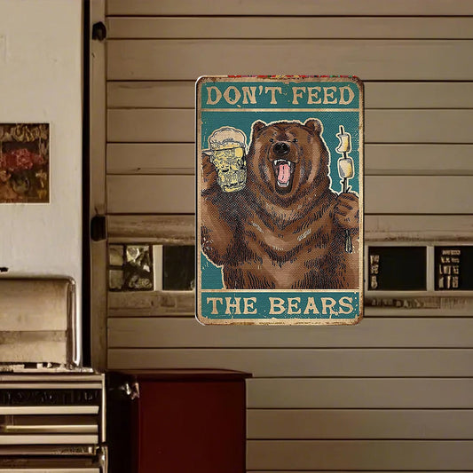 Funny Bear Warning Tin Sign