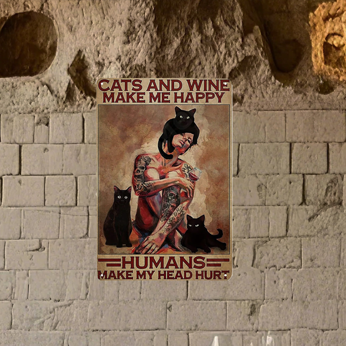 Tattooed Woman, Cats & Wine Humor