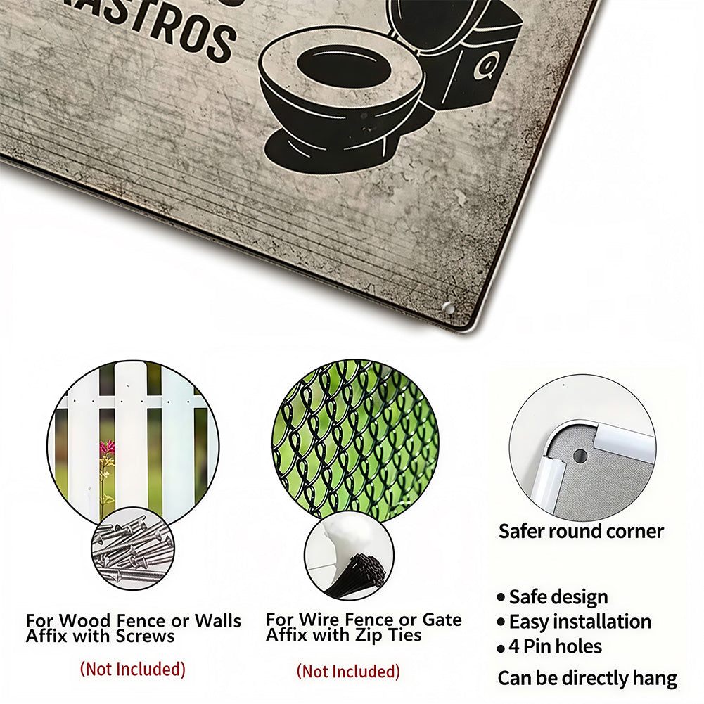 Spanish Funny Bathroom Metal Sign – No Dejes Rastros Wall Decor