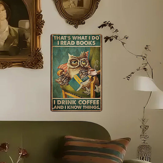 Owl Coffee & Books Tin Sign