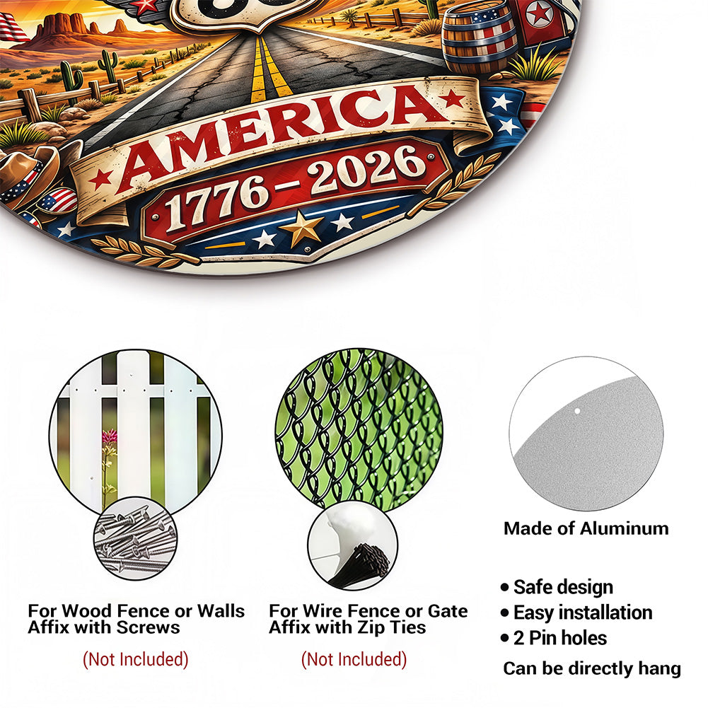 America 250th Anniversary Route 66 Round Metal Sign