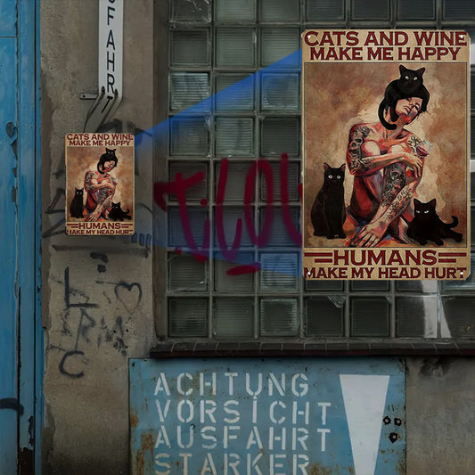 Tattooed Woman, Cats & Wine Humor