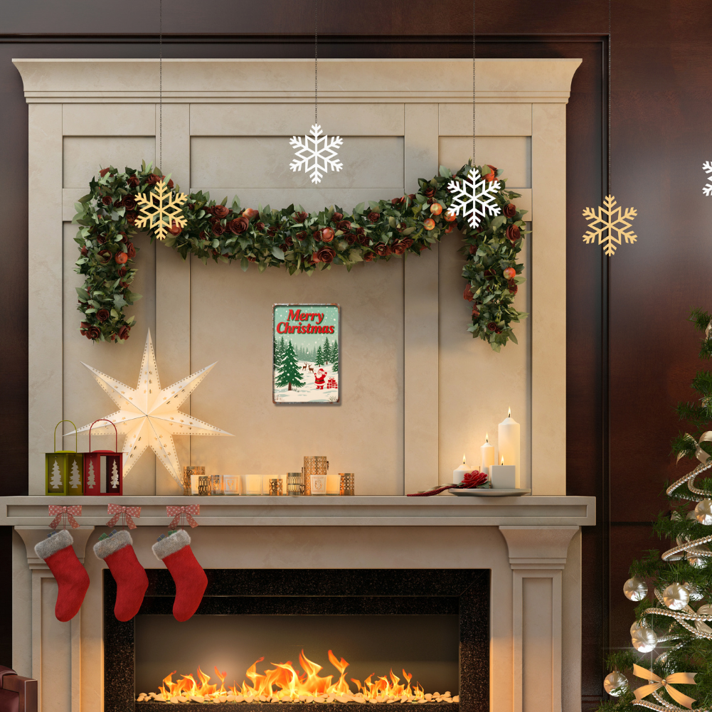 Merry Christmas – Santa with Gifts & Reindeer Snow Scene