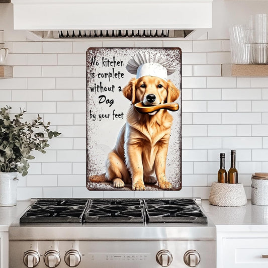 "No Kitchen Is Complete Without a Dog" Golden Retriever