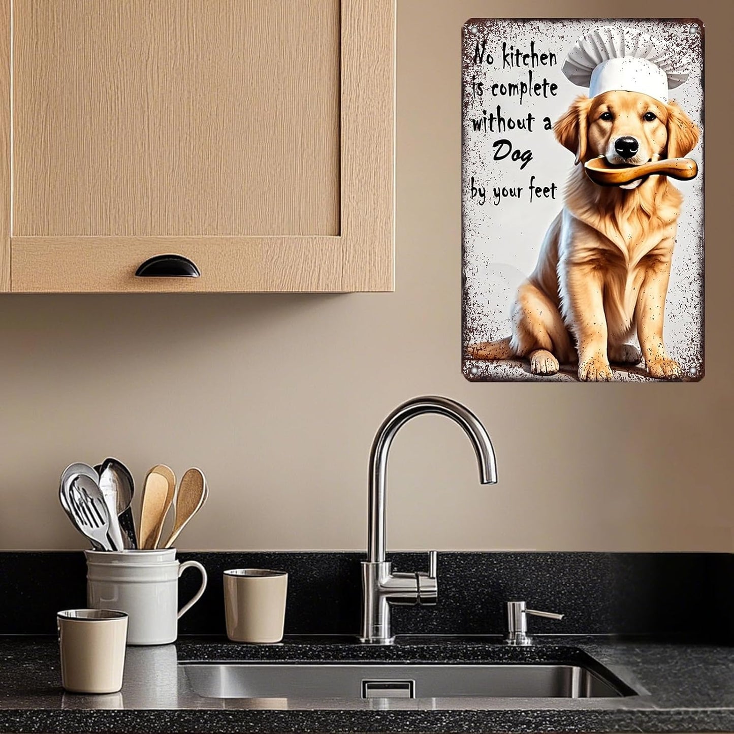 "No Kitchen Is Complete Without a Dog" Golden Retriever