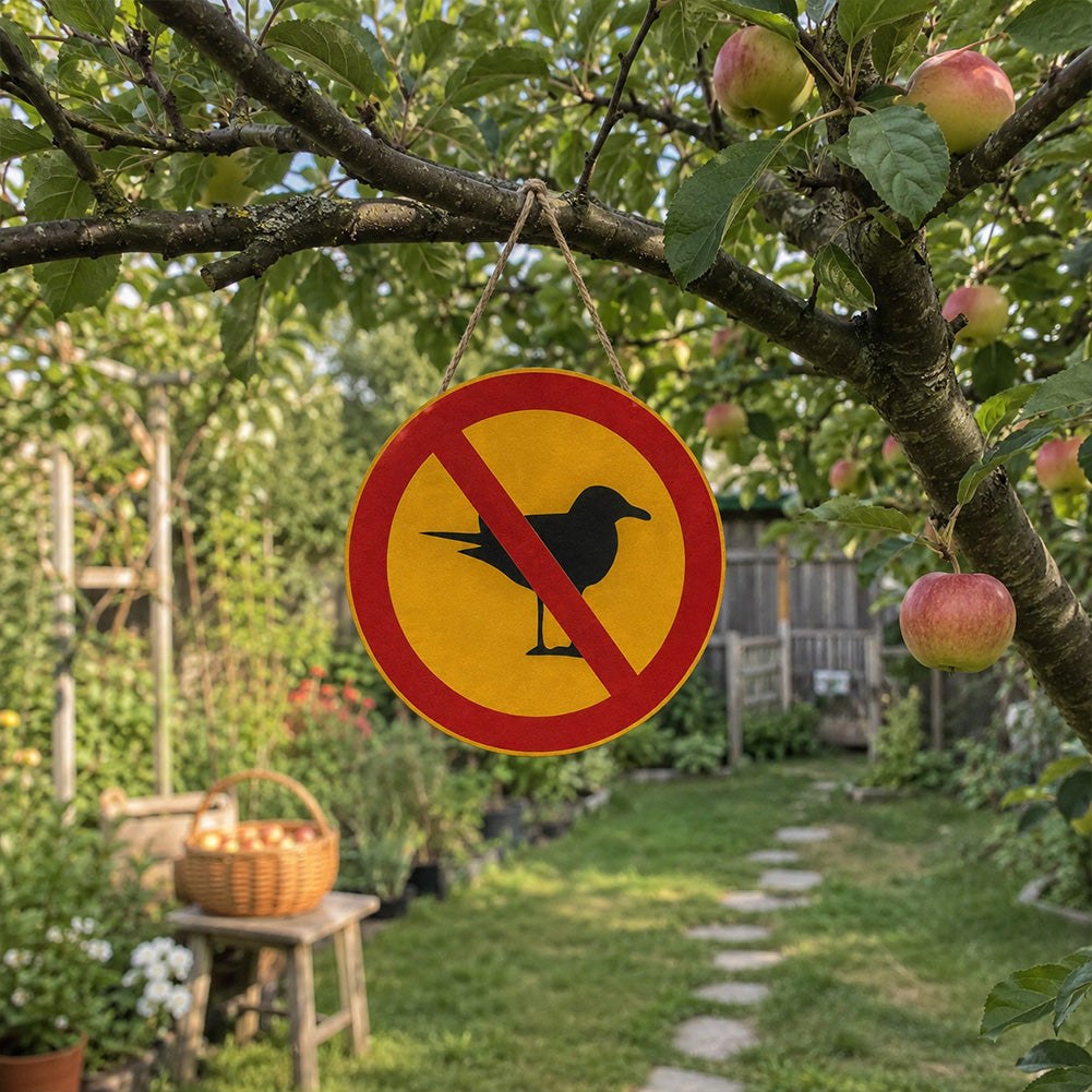 No Bird Poop Round Metal Sign – Funny Garden Fence Decor