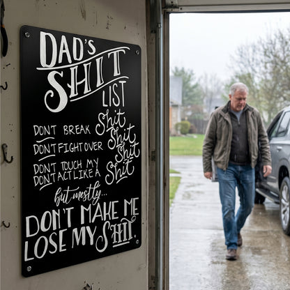Dad’s Shit List Funny Metal Sign
