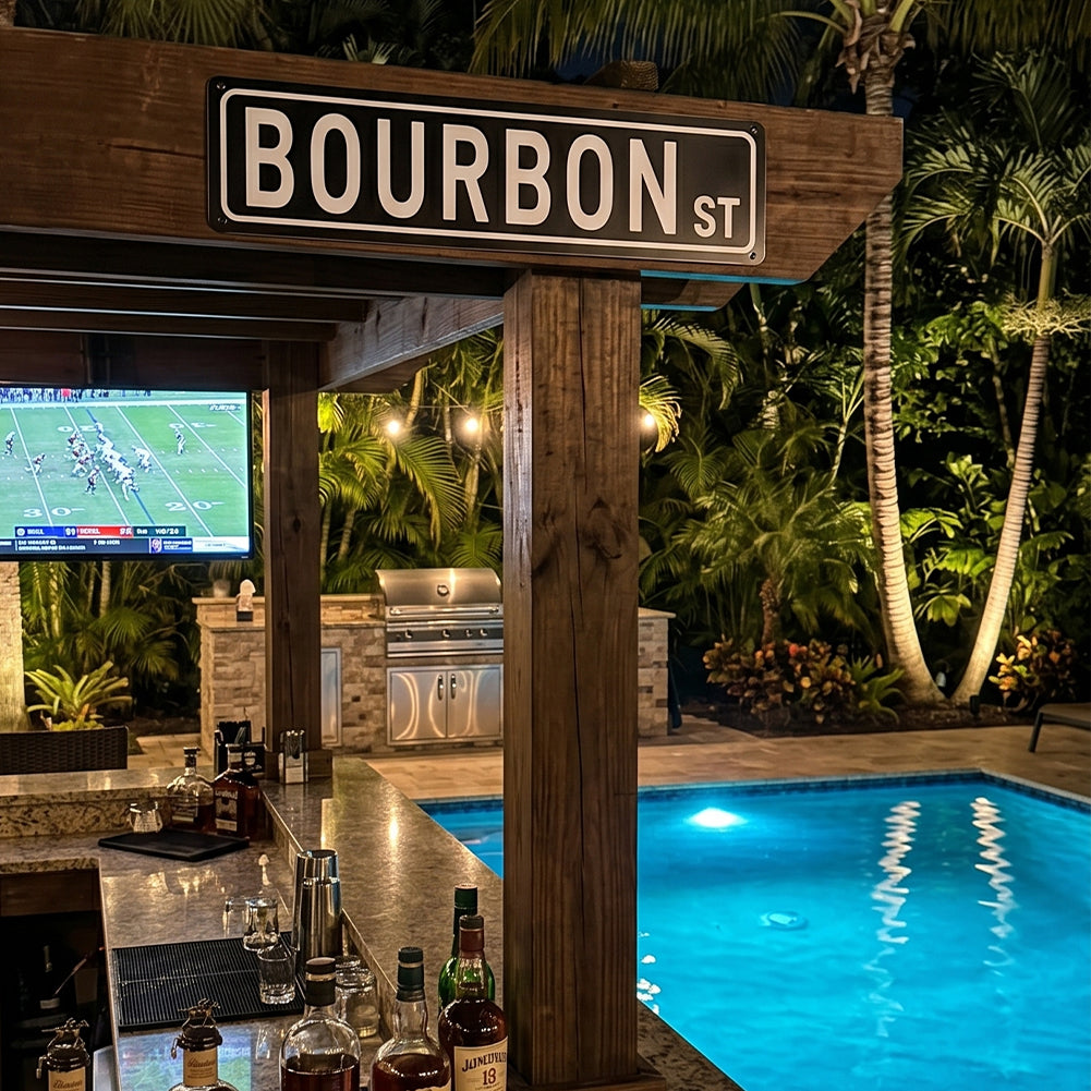 Bourbon St Metal Sign – Home Bar & Whiskey Room Wall Decor