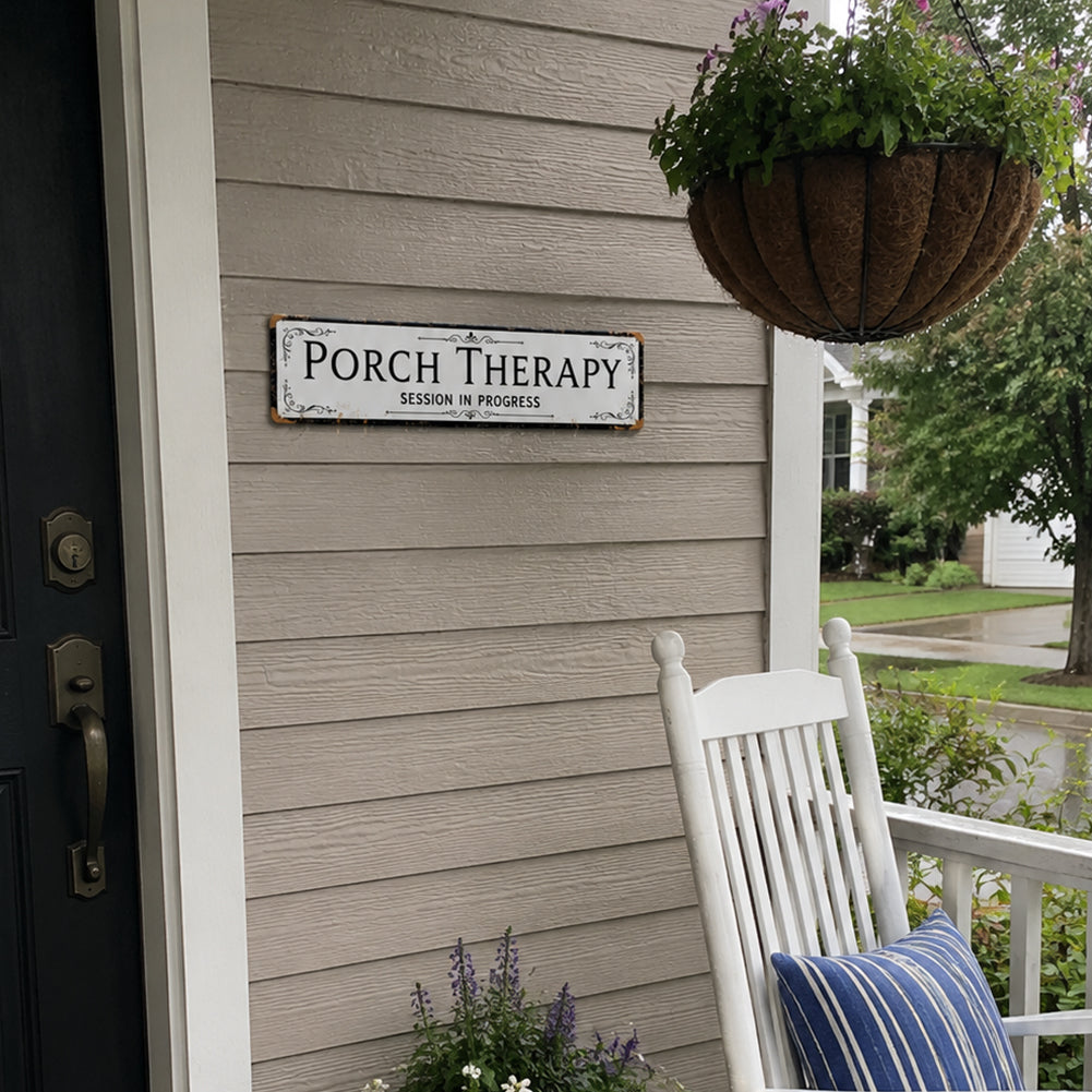 Funny Front Porch Wall Decor - Porch Therapy Session in Progress Metal Sign