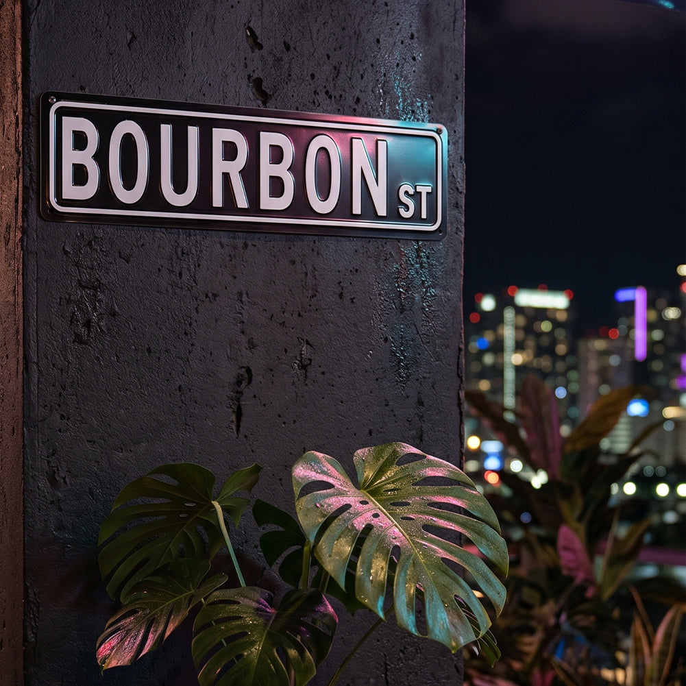 Bourbon St Metal Sign – Home Bar & Whiskey Room Wall Decor