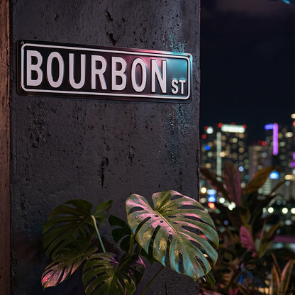 Bourbon St Metal Sign – Home Bar & Whiskey Room Wall Decor