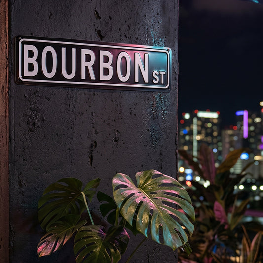 Bourbon St Metal Sign – Home Bar & Whiskey Room Wall Decor