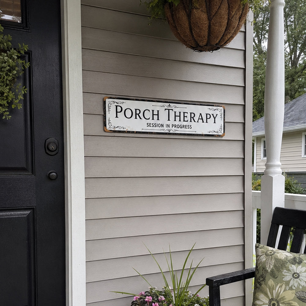 Funny Front Porch Wall Decor - Porch Therapy Session in Progress Metal Sign