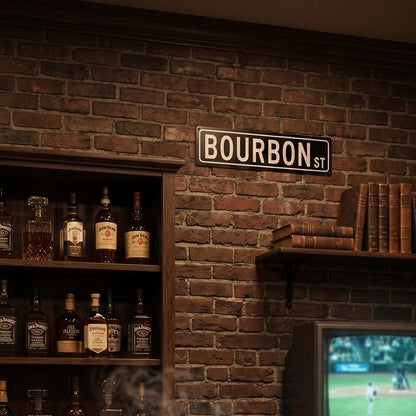 Bourbon St Metal Sign – Home Bar & Whiskey Room Wall Decor