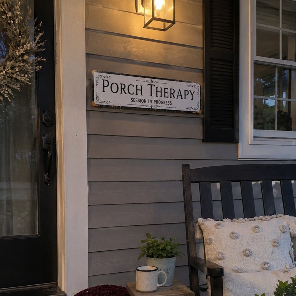 Funny Front Porch Wall Decor - Porch Therapy Session in Progress Metal Sign
