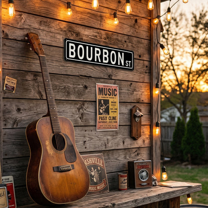 Bourbon St Metal Sign – Home Bar & Whiskey Room Wall Decor
