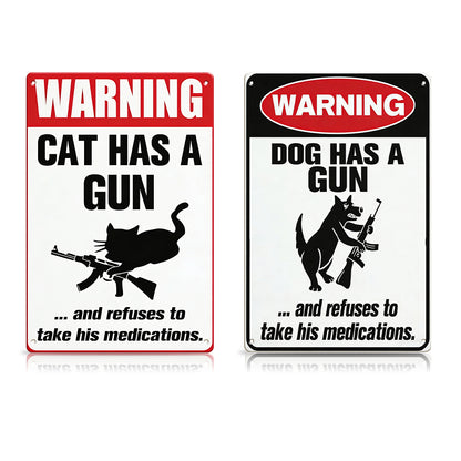 Funny Warning Dog & Cat Metal Sign