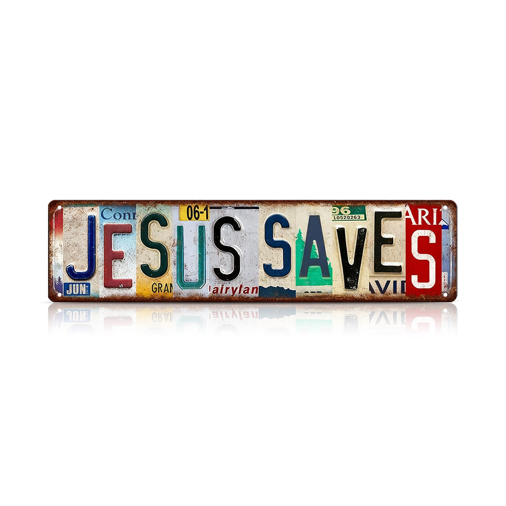Jesus Saves Vintage License Plate Metal Sign