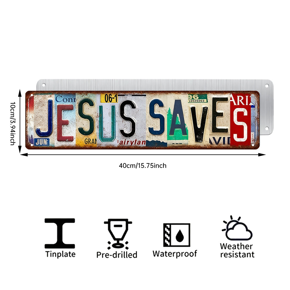 Jesus Saves Vintage License Plate Metal Sign