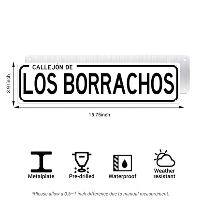 Funny Spanish Bar Street Sign Decor – Callejón de Los Borrachos Metal Sign