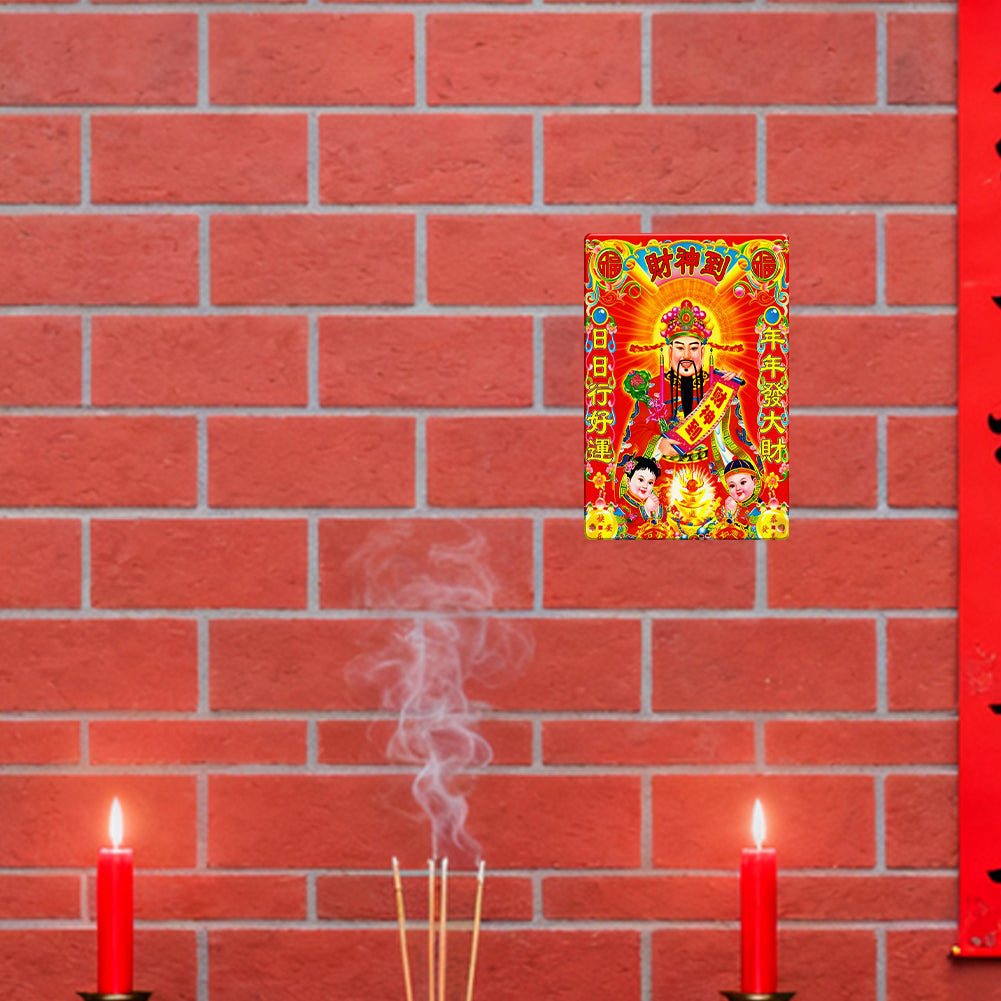God of Wealth (Caishen) Tin Sign – Lucky Red New Year Wall Art