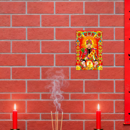 God of Wealth (Caishen) Tin Sign – Lucky Red New Year Wall Art