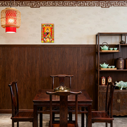 God of Wealth (Caishen) Tin Sign – Lucky Red New Year Wall Art