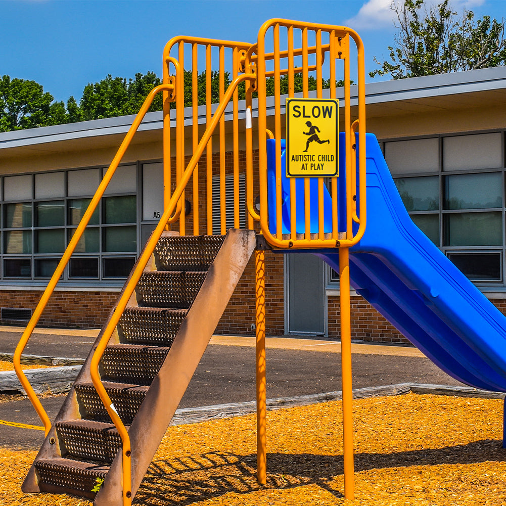 Slow – Autistic Child at Play Safety Sign (Yellow/Black)