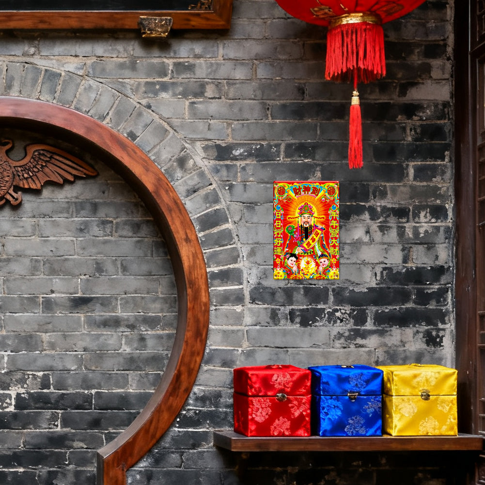 God of Wealth (Caishen) Tin Sign – Lucky Red New Year Wall Art