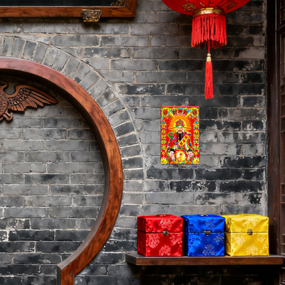 God of Wealth (Caishen) Tin Sign – Lucky Red New Year Wall Art
