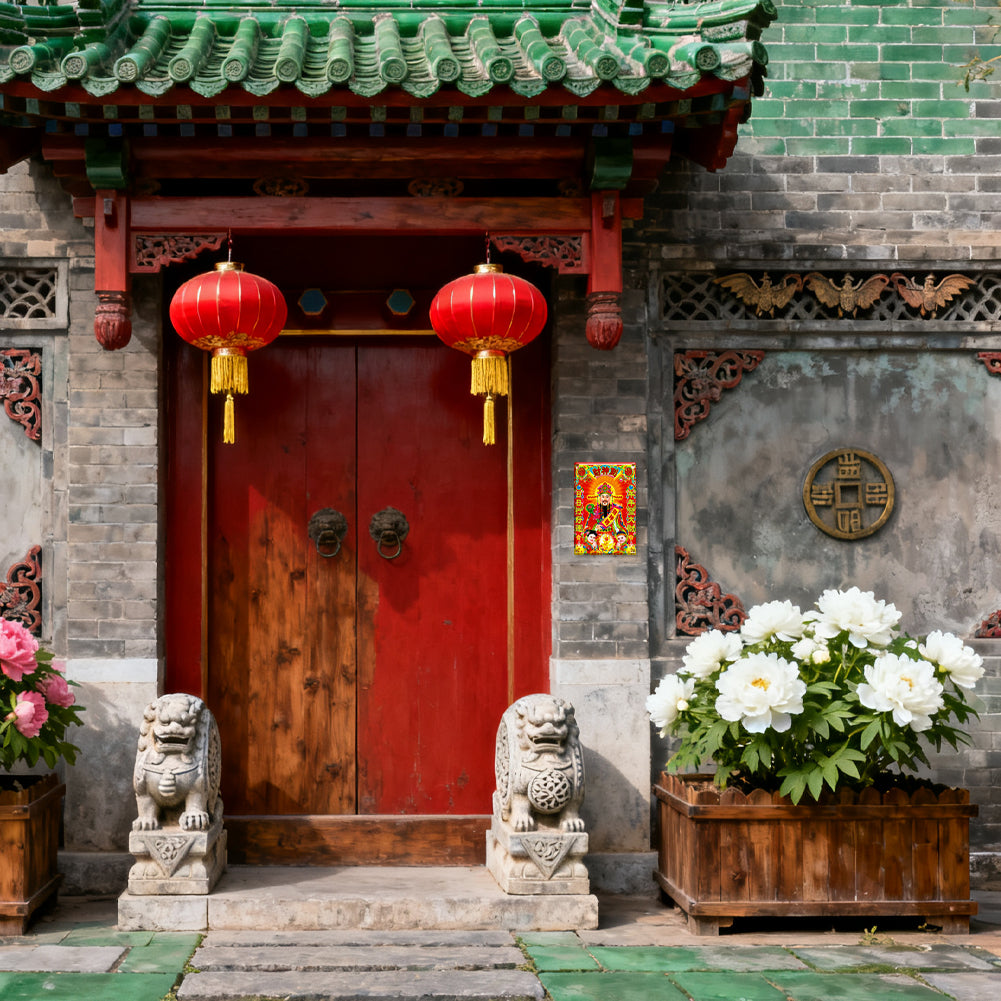 God of Wealth (Caishen) Tin Sign – Lucky Red New Year Wall Art