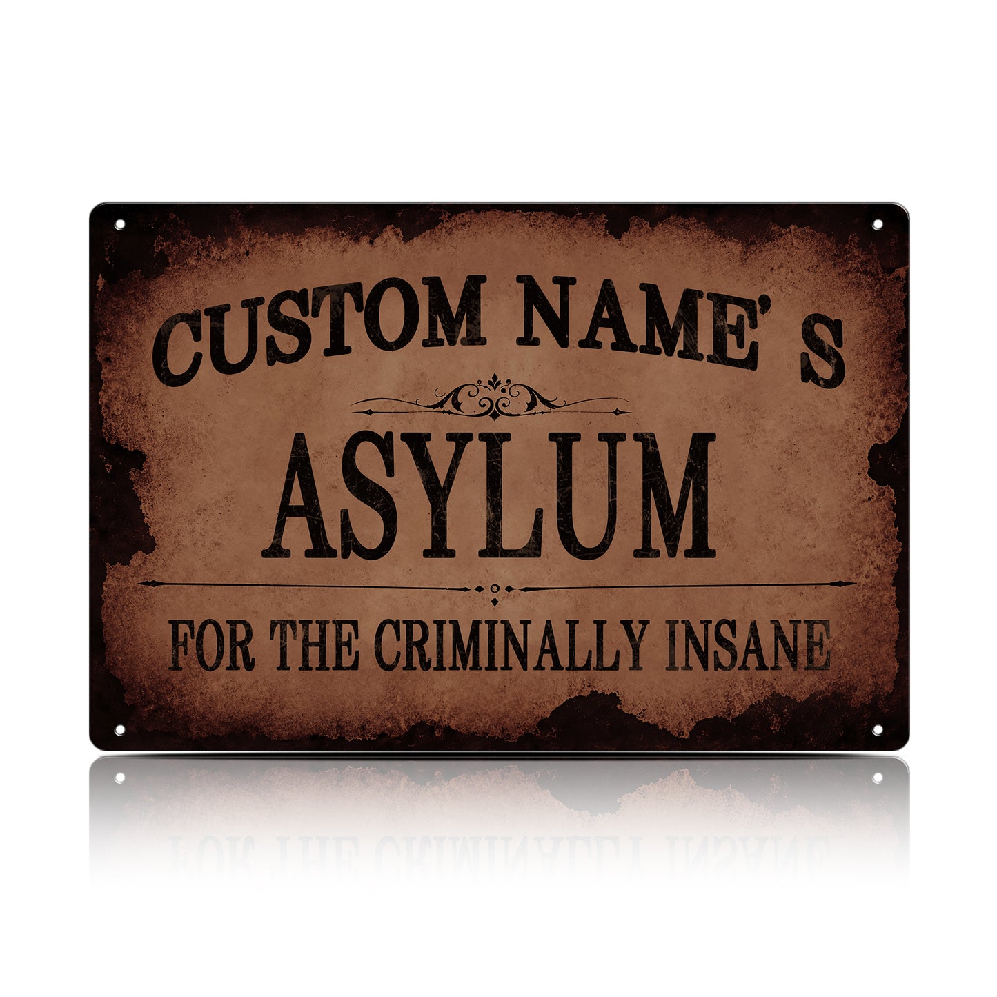 Custom Name’s Asylum Metal Sign – Personalized Horror Halloween Wall Decor