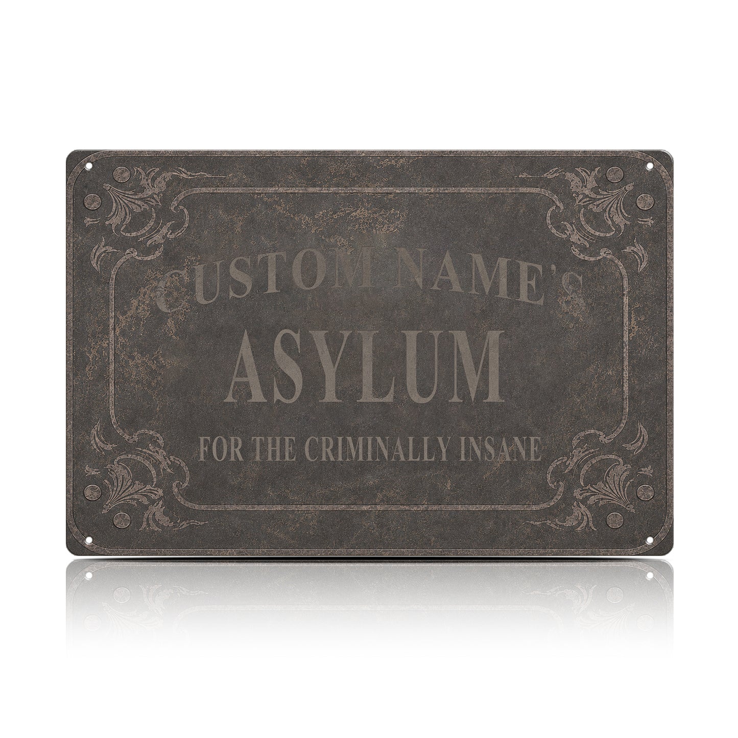 Custom Name’s Asylum Metal Sign – Personalized Horror Halloween Wall Decor