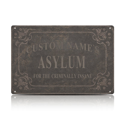 Custom Name’s Asylum Metal Sign – Personalized Horror Halloween Wall Decor