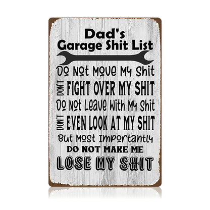 Dad’s Garage Shit List Metal Sign – Funny Garage Rules Wall Decor
