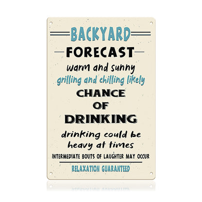 Funny Backyard Forecast Metal Sign - Grilling and Chilling