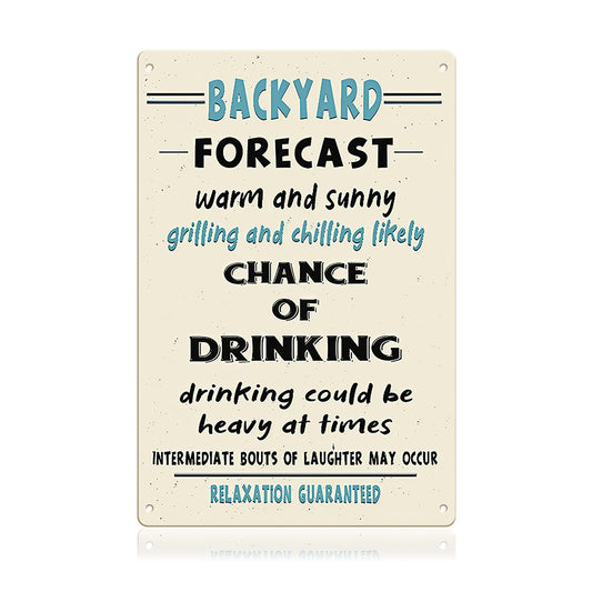 Funny Backyard Forecast Metal Sign - Grilling and Chilling