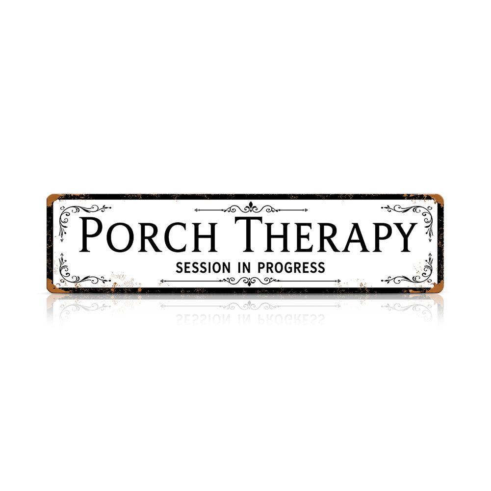 Funny Front Porch Wall Decor - Porch Therapy Session in Progress Metal Sign