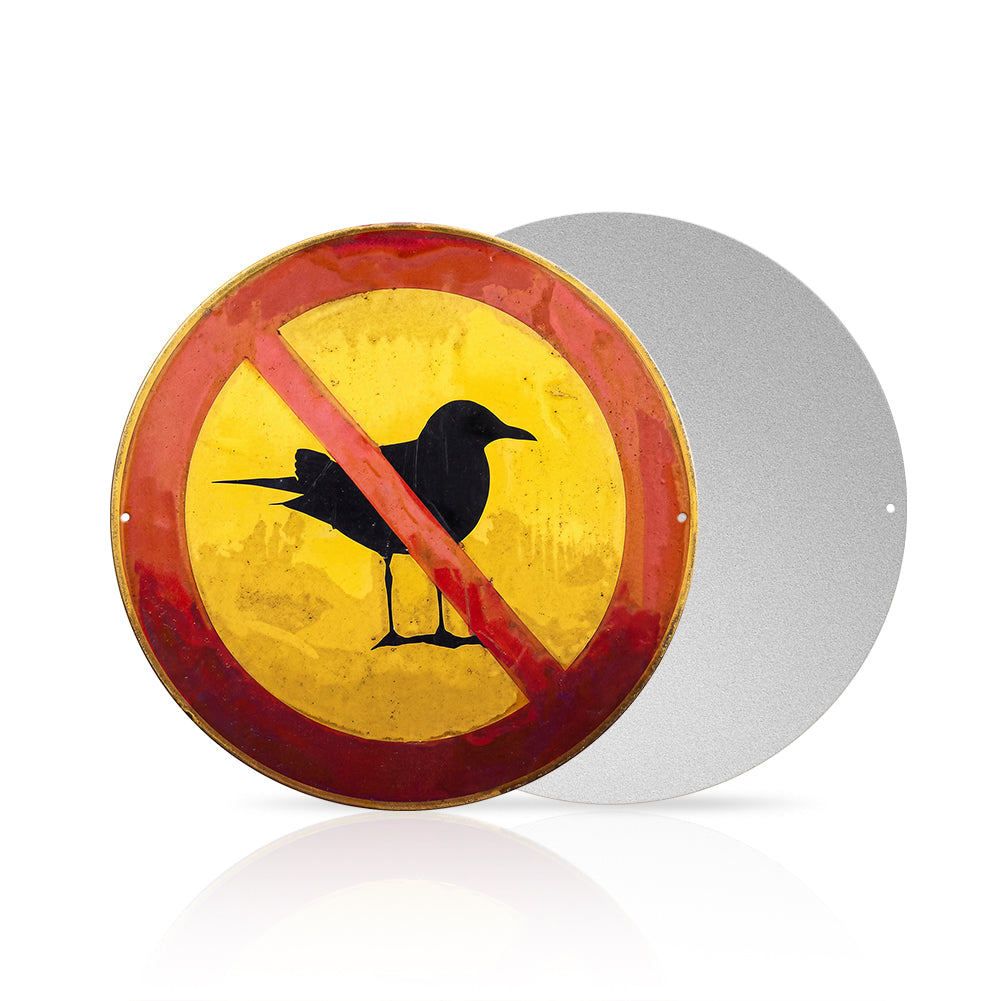 No Bird Poop Round Metal Sign – Funny Garden Fence Decor
