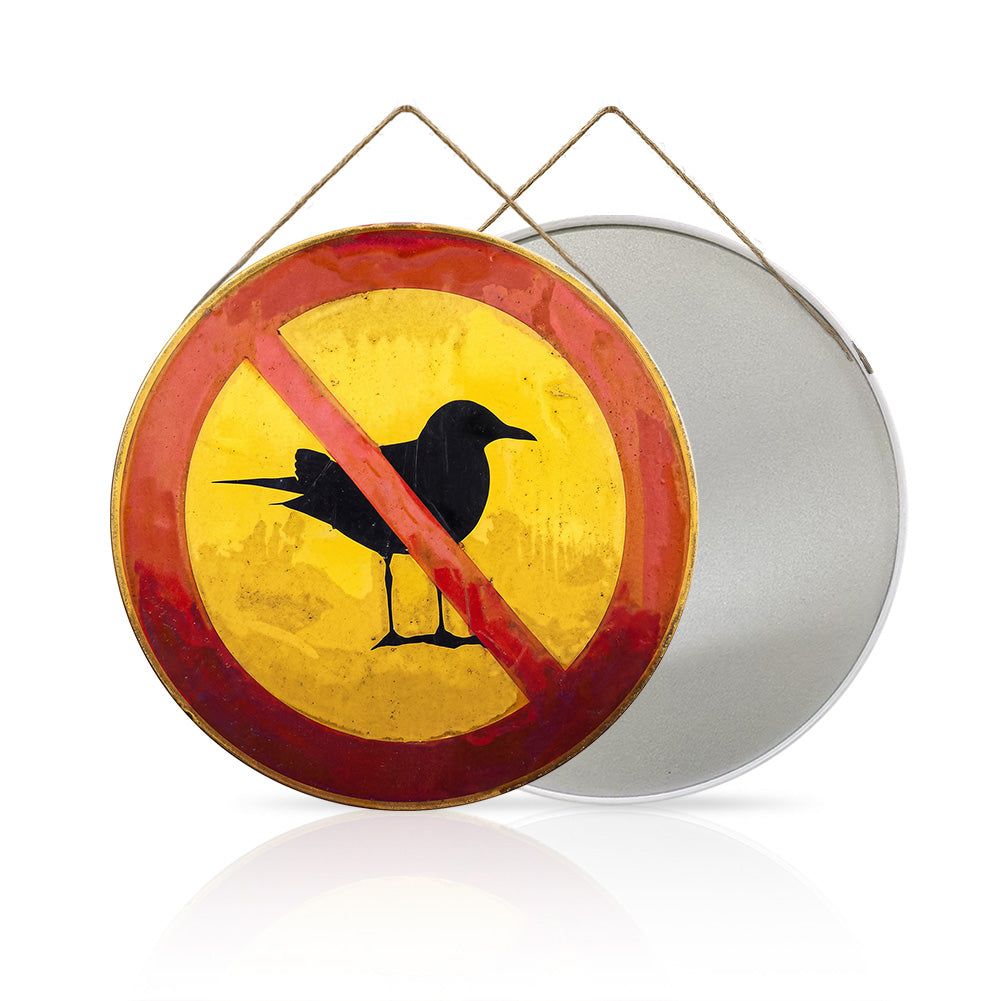No Bird Poop Round Metal Sign – Funny Garden Fence Decor