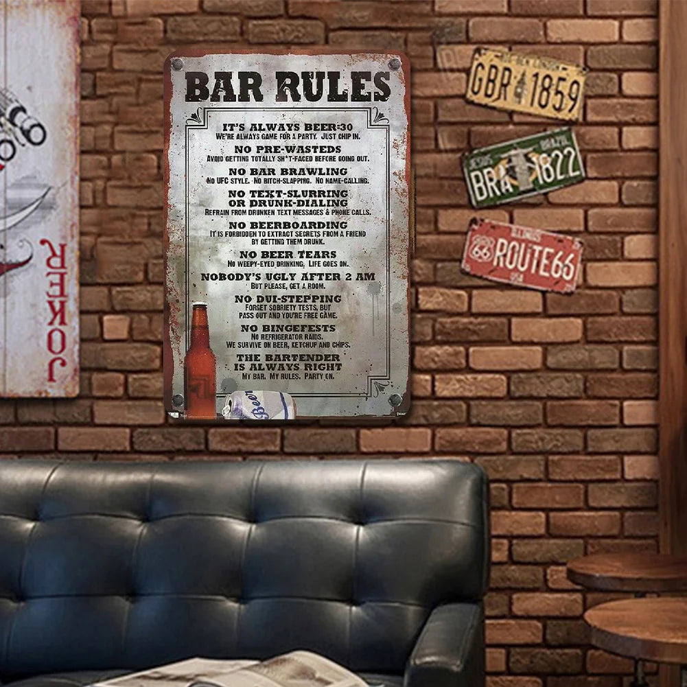 "Bar Rules" Funny Metal Tin Sign