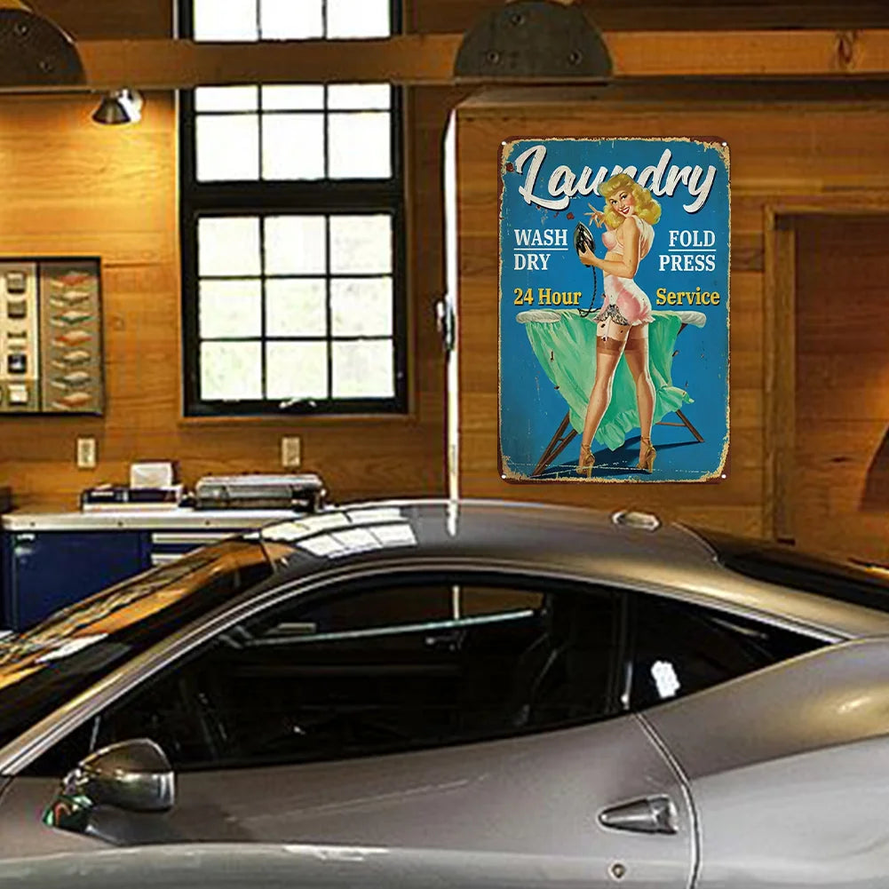 Vintage Laundry Service Pin-Up Girl Metal Tin Sign