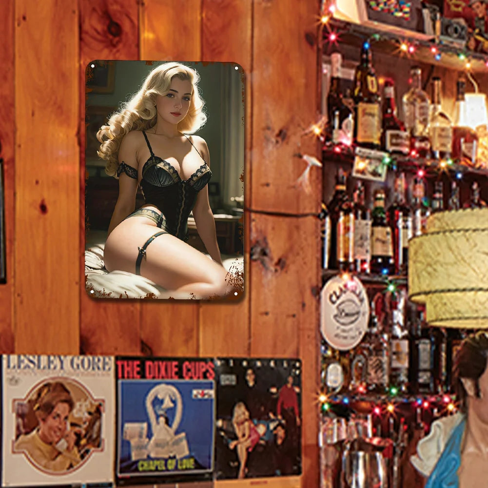 Sultry Blonde Glamour Pin-Up Metal Tin Sign