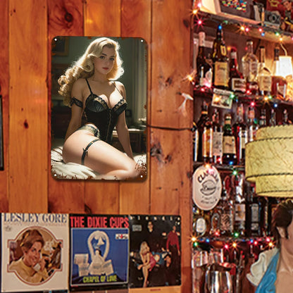 Sultry Blonde Glamour Pin-Up Metal Tin Sign