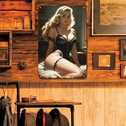 Sultry Blonde Glamour Pin-Up Metal Tin Sign
